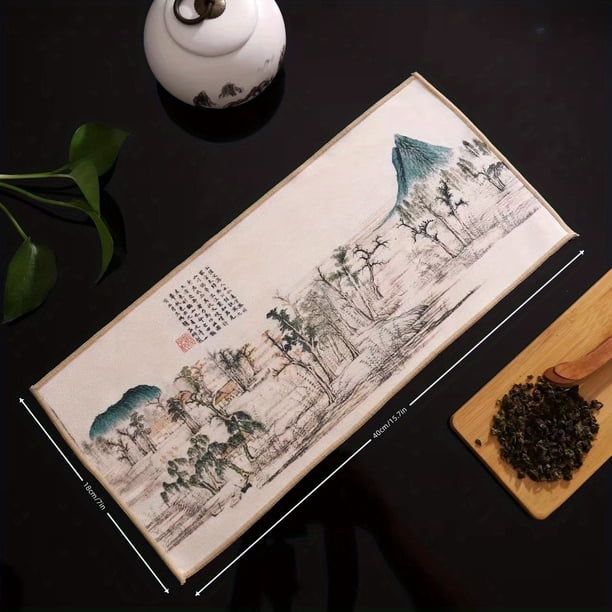 1pc Chinese Ancient Style Painted Tea Towel - Thickened Water Absorption, Perfect for Kitchen & Party Supplies, Creative Gift Idea!