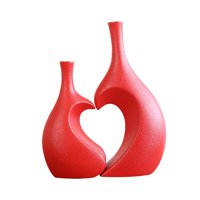 Magideal - Juego De Jarrón De Cerámica, Maceta, Soporte Para Contenedor De Flores, Jarrón Decorativo En Forma De Corazón Para Decoración Del Hogar, Estantería Rojo