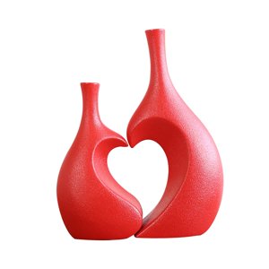 Magideal - Juego De Jarrón De Cerámica, Maceta, Soporte Para Contenedor De Flores, Jarrón Decorativo En Forma De Corazón Para Decoración Del Hogar, Estantería Rojo