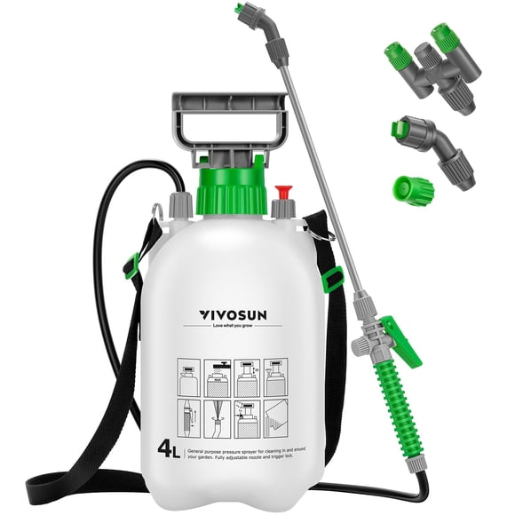 Bomba pulverizadora VIVOSUN de 4 litros para riego de jardín con 3 boquillas y manguera