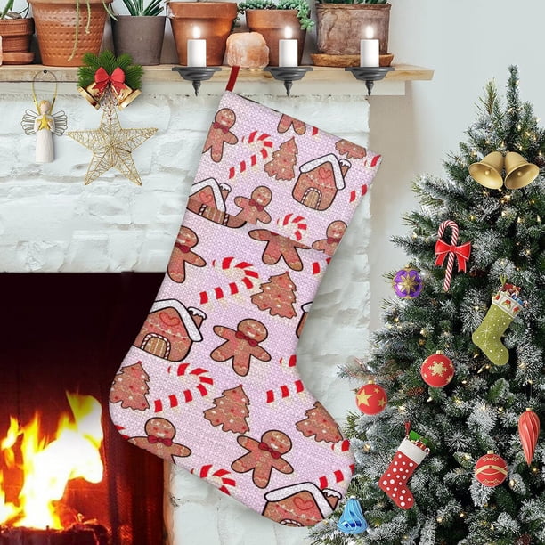 Hombre de Jengibre Tema: Calcetines de Navidad, fino lino blanco para colgar en escaleras y chimenea, decoración navideña para el hogar, regalo de Navidad.54cm×38cm