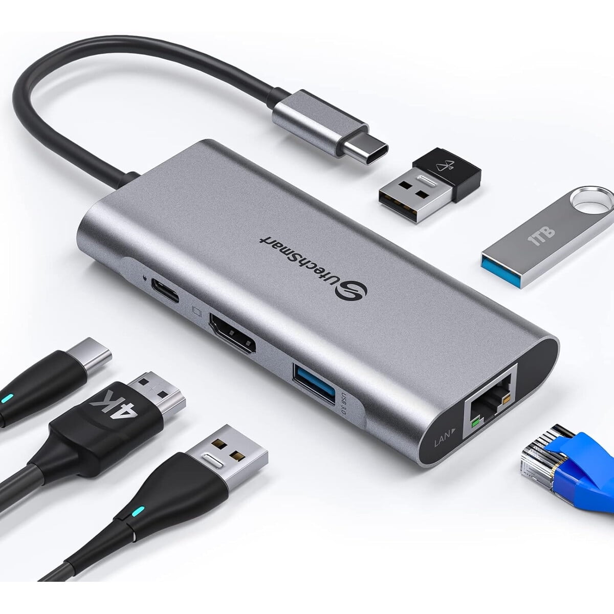 Hub Usb C Utechsmart 6 En 1 Hdmi 4k Ethernet 1000m 100w Pd