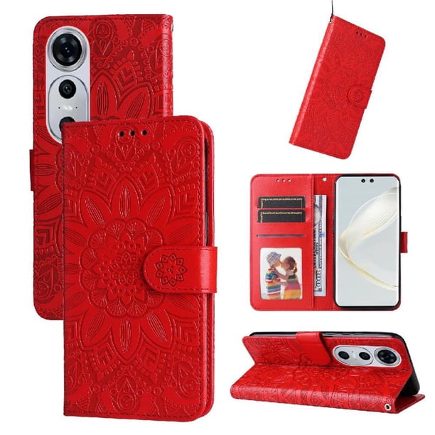 Funda tipo cartera FOXDOCK para Huawei Nova 12 Pro , diseño girasol en relieve, cuero PU, cierre magnético, soporte y tarjetero