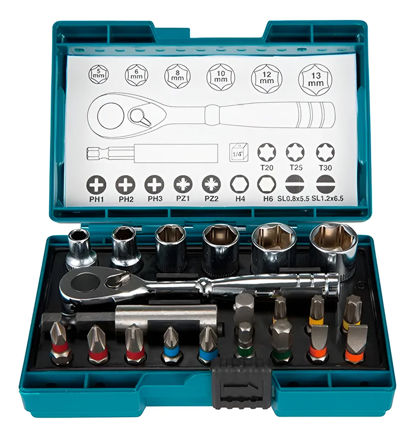 Genérico - Juego De Dados 1/4 + Puntas Makita 21 Piezas B-54081 Plateado