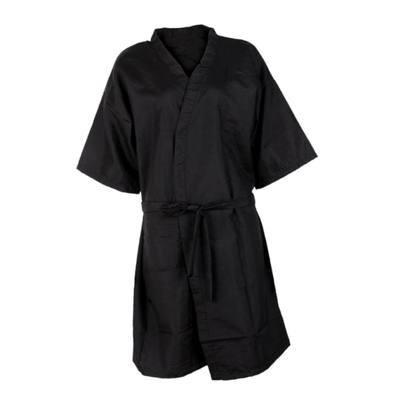 Albornoz ligero informal, batas de salón con escote en V, clientes suaves, batas de kimono transpirables para peluquero, vestido de cliente de salón p Negro