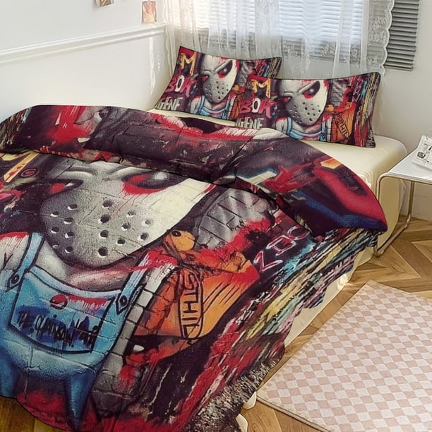 Jason Voorhees Print Bedding Set Pattern Duvet Cove Set 3 Pieces 1 Quilt Cover And 2 Pillowcases for Women Men Teens