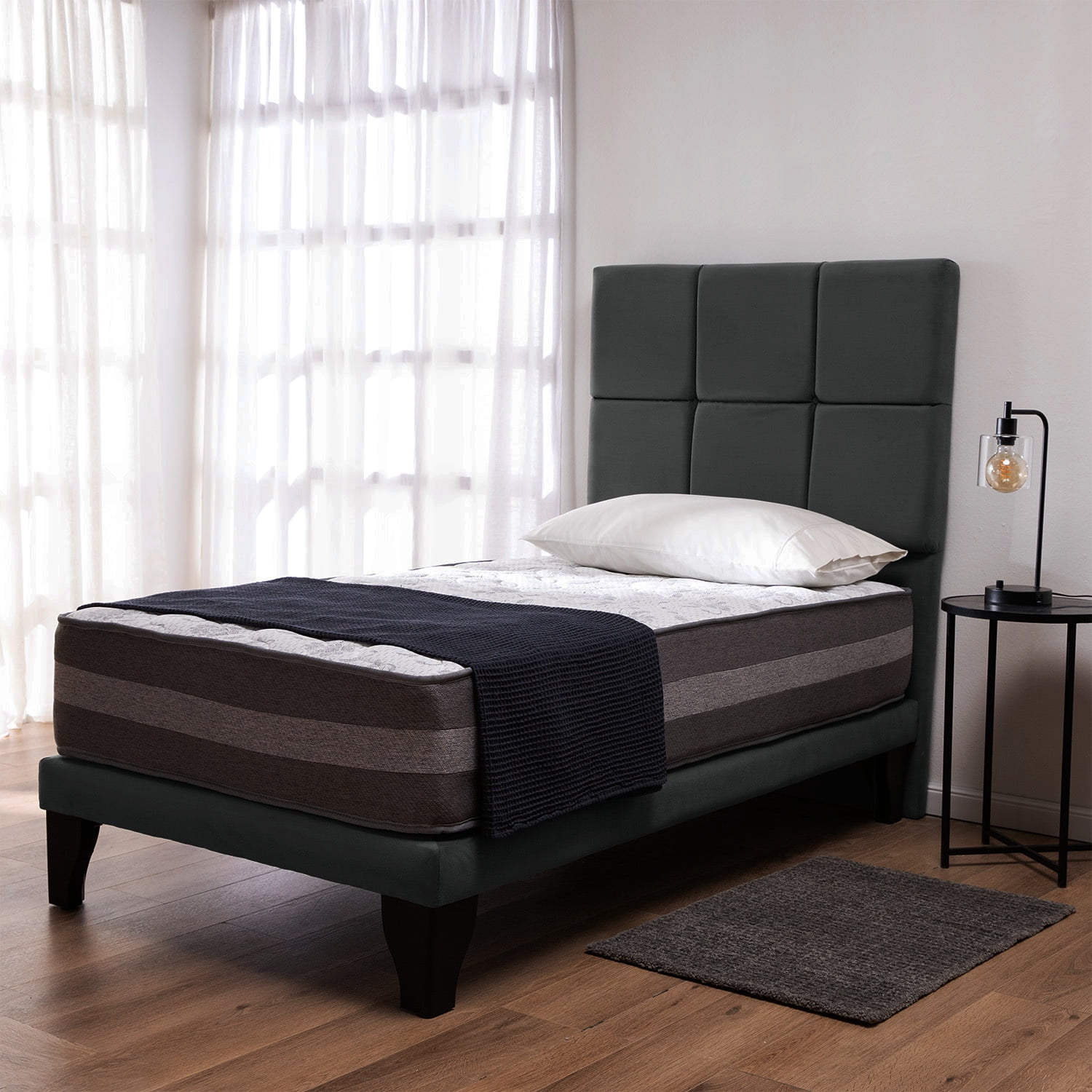 Colbox - Cama Europea Valencia P + Respaldo Atenas 1 Pl Felpa Negro