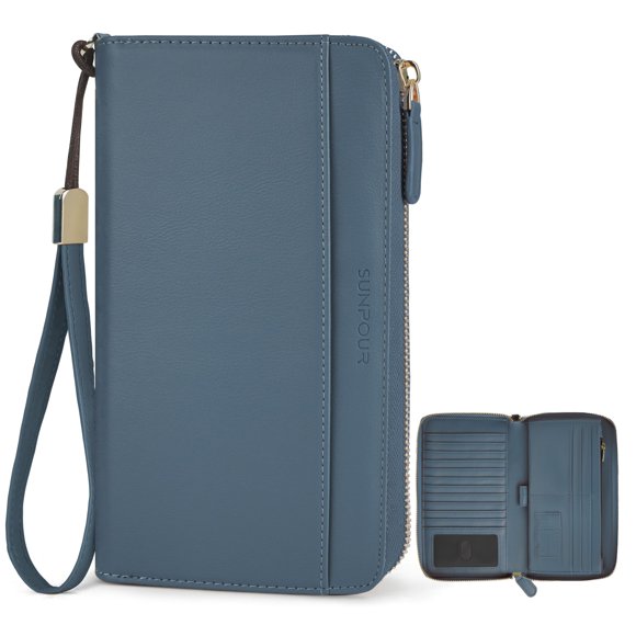 Billetera Sunpour 21 cm RFID con Portapasaporte y Clutch