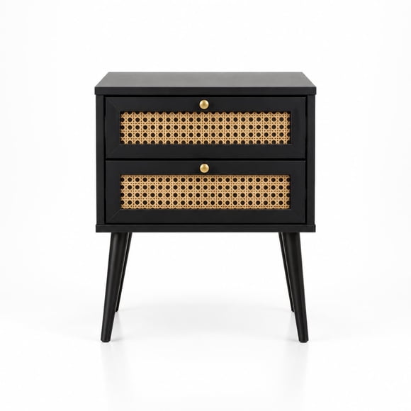 Velador Rattan 2 Cajones Negro