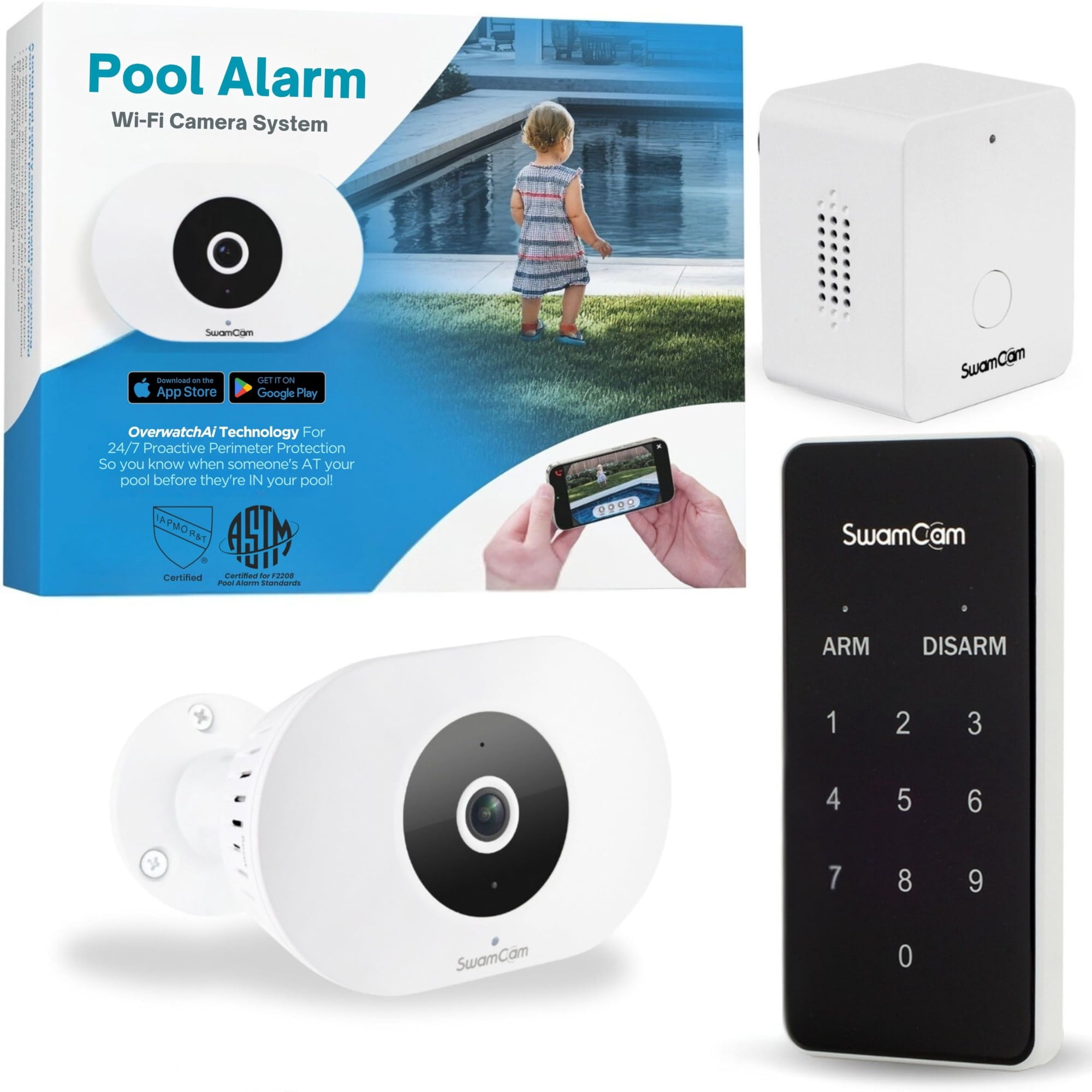 Sistema De Cámara Wi‑fi Con Alarma Para Piscina Swamcam, Con Ia, Certificado Astm