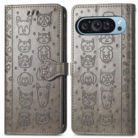 Funda Cartera Foxdock Para Google Pixel 10/10 Pro , Flip Pu Con Relieve De Gatos Y Perros, Tarjetero Y Soporte