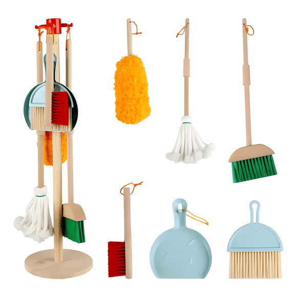 Set aseo didactico limpieza madera juguete escoba simulación