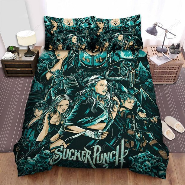 Sucker Punch Movie Green Picture Poster Quilt Duvet Cover Set Bedspread3-Piece Bedding Set (1 Duvet Cover + 2 Pillow Shams)