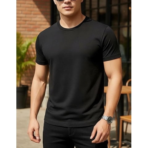 Jagima - Polera Premium Algodón 100% Manga Corta Basico Estampar Negro M