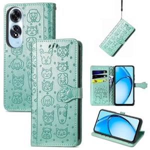 Funda Cartera Foxdock Para Oppo A60 4G , Flip Pu Con Relieve De Gatos Y Perros, Tarjetero Y Soporte