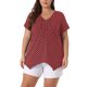 thumbnail image 1 of Agnes Orinda Blusa de Talla Grande para Mujer con Cuello en V, Manga Corta, Dobladillo Asimétrico, Lunares y Pliegues, Talla 3X, Burdeos, 1 of 6