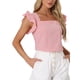 thumbnail image 4 of INSPIRE CHIC Blusas de Cuadros para Mujer de Regreso a Clases Cuello Cuadrado Mangas con Volantes Blusa de Verano Rosa XL, 4 of 6