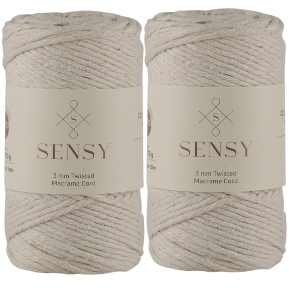 Cuerda de macramé S SENSY 3 mm 100 m color crudo, paquete de 2