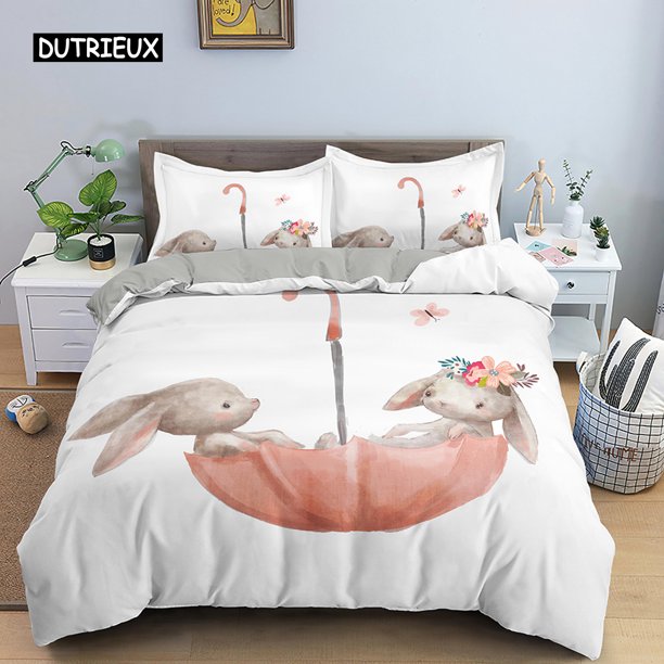 x598 Bed SheetsCartoon Rabbit Bunny Bedding Set for Kids Girl Women Polyester Duvet Cover Quilt Cover with Pillowcase Polyester Comforter Cover 3-Piece Bedding Set (1 Duvet Cover + 2 Pillow Shams) nj5