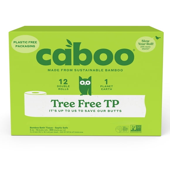 Papel higiénico Caboo de bambú, 2 capas, apto para fosas sépticas, 12 rollos