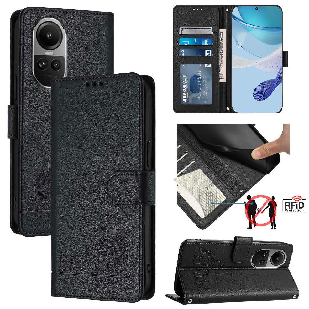 Funda Tipo Cartera Foxdock Para Oppo Reno 10/reno 10 Pro Con Soporte, Ranuras, Rfid, Diseño De Gato