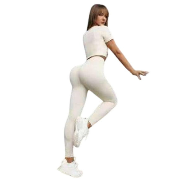 Conjunto Push Up Manga Corta Tiro Alto Beige L