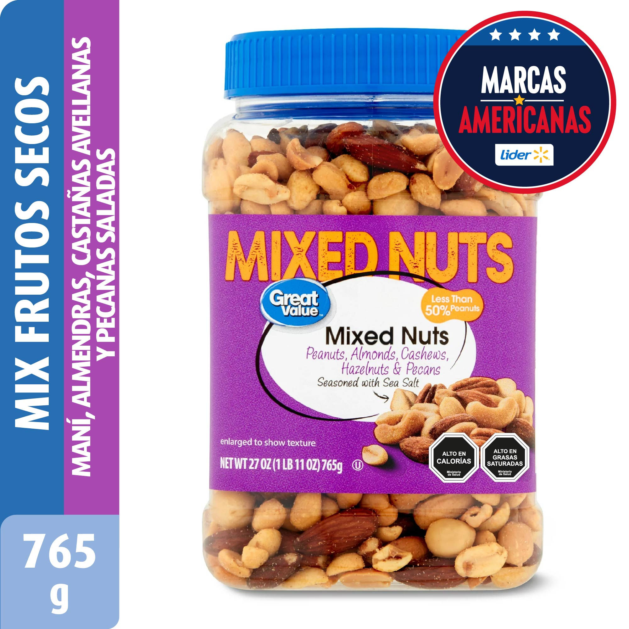 Mix De Frutos Secos, Maní, Almendras, Castañas, Avellanas Y Pecanas. 765 g