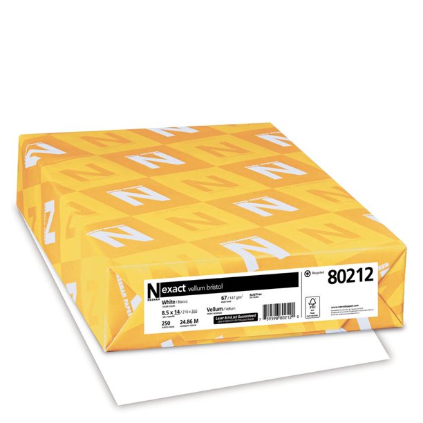 Cartulina Bristol Vellum Exact de Wausau, 250 hojas, blanco, brillo 94, 67 lb (67,1 g/m²), 8,5 × 14 pulgadas