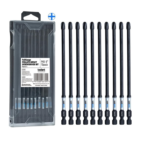 Juego de puntas de destornillador Toolant PH3, 6 pulgadas, magnéticas, 10 unidades