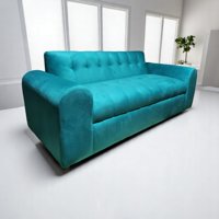 Diseños Valestrini - Sofa Tres Cuerpos Brazo Redondo Felpa Turquesa