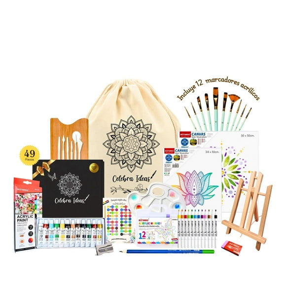 Set kit de Arte pinturas acrílicas con marcadores acrílicos 49 piezas