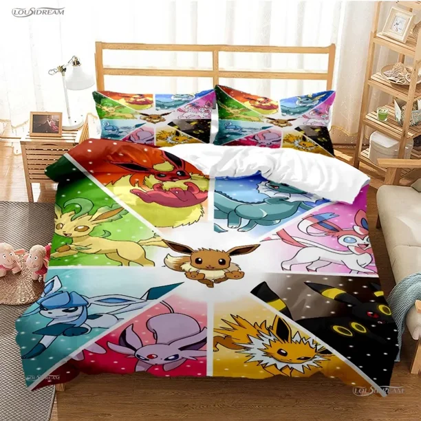 Pokémon Pikachu Cute Anime All Season Duvet Cover Comforter Beding Set Soft Quilt Cover and Pillowcases Single/Double/Queen/ Bed Sheets