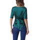 thumbnail image 3 of Blusa de satén INSPIRE CHIC para mujer con cuello en V, manga corta, fruncido y lazo en la espalda para oficina casual XS Azul Verde, 3 of 6