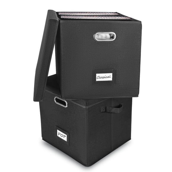 Set de 2 cajas de almacenamiento de discos de vinilo ZEDKEHO con capacidad para más de 100 LP