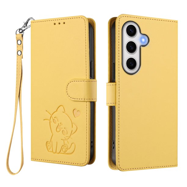 Samsung Galaxy S24 FE Funda Billetera con Estampado de Gato, Amarillo