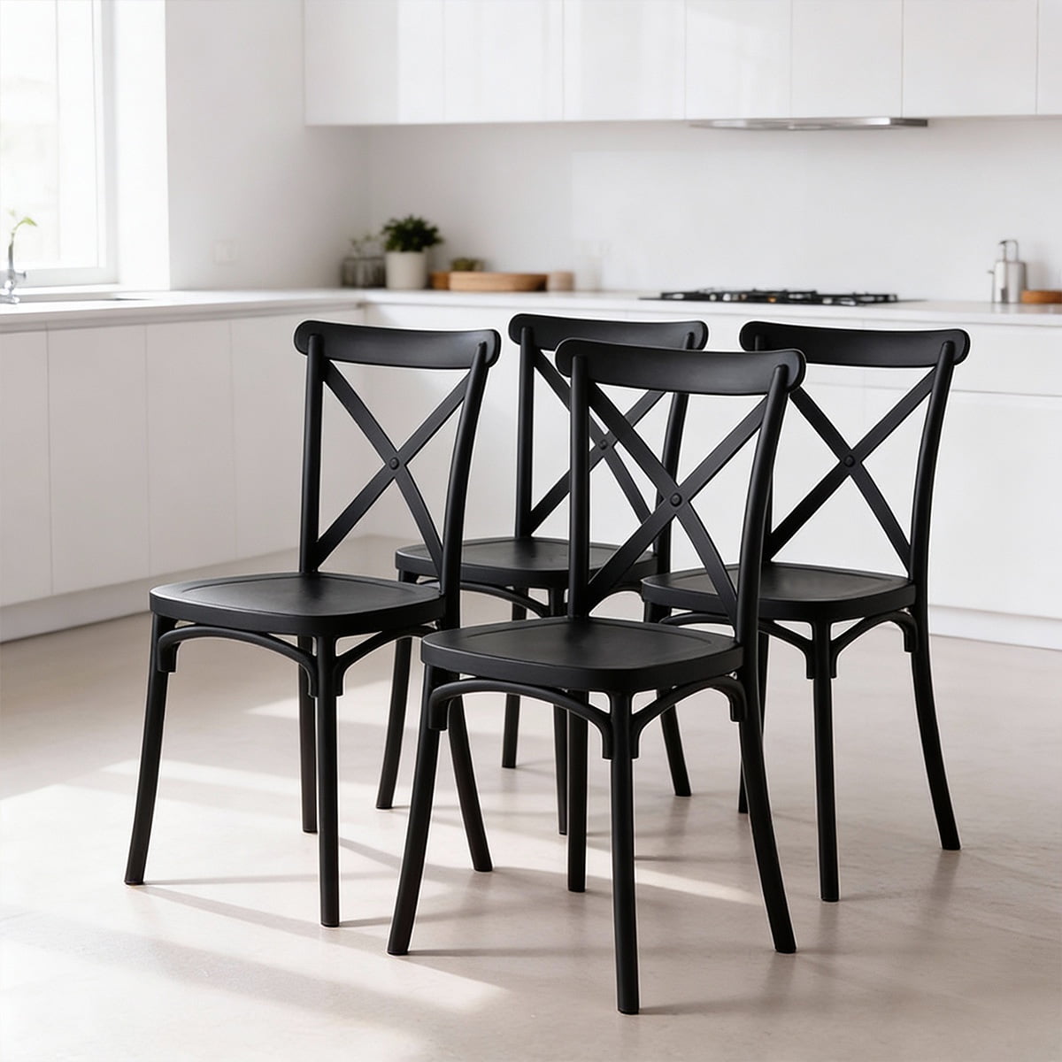 Venhoouse - Pack 4 Sillas Crossback Para Comedor Apilables Polipropileno Negras