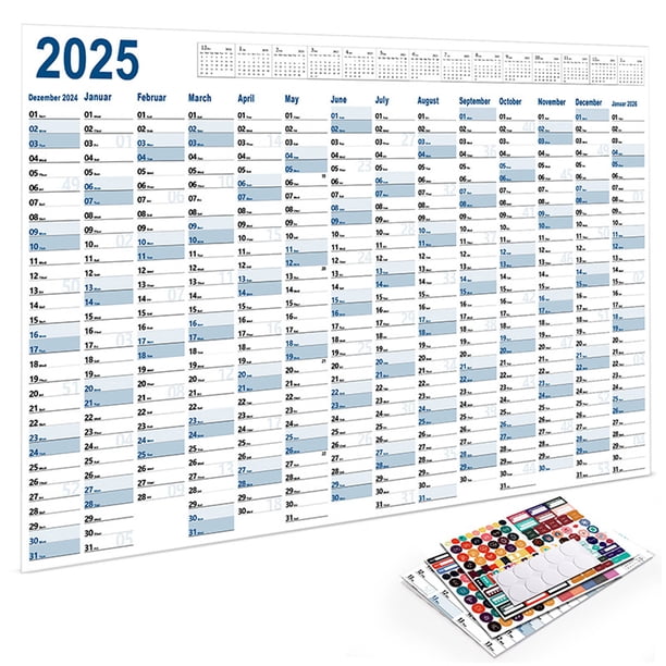 Calendario grande de pared 2025, diseño horizontal, planificador anual para oficina, aula y hogar. Organizador de tareas.