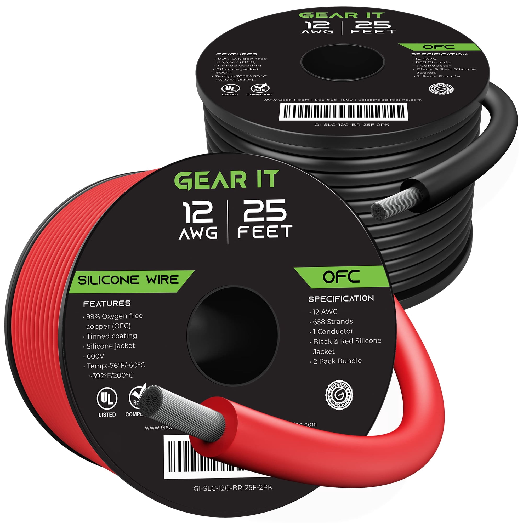 Cable Gearit Silicona 12awg 7,5 M 600v Negro Y Rojo