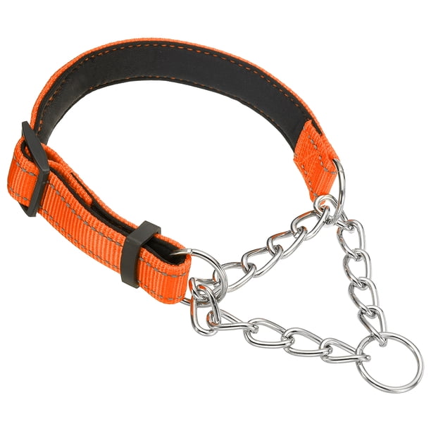 Collares de Cadena para Perros Uxcell, Collar para Perros sin Tirones Ajustable Reflectante de Nylon con Cadena de Acero Aleado, (S-16 Pulgadas, Naranja)