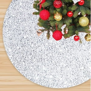 Falda Para Árbol De Navidad Fanproms Con Lentejuelas Blancas Con Purpurina, 46 Cm