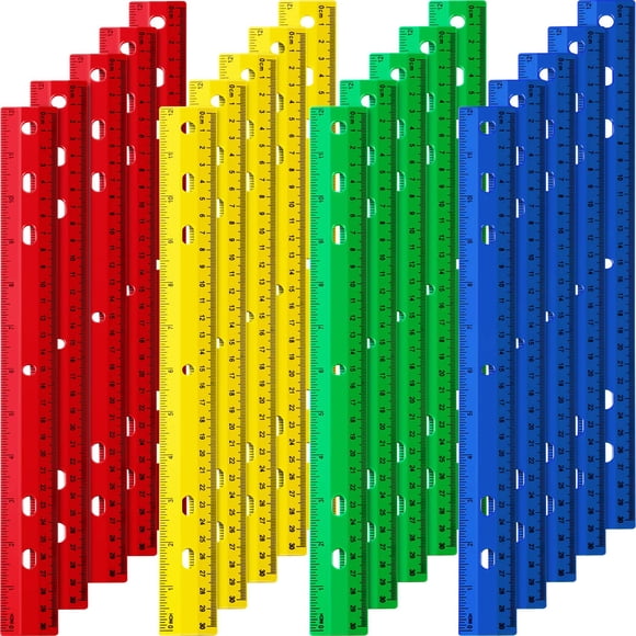 Regla Chuangdi 30 cm, paquete de 20, colores vivos, 6 agujeros