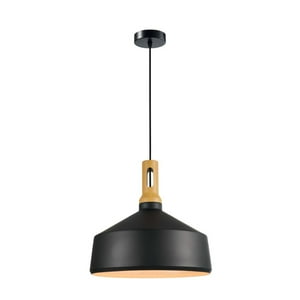 Electricastore - Lámpara Colgante Negra Toques De Madera 35Cm