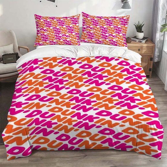 Vibrant DUNKIN Design Printed Bedding Set Soft and Comfortable