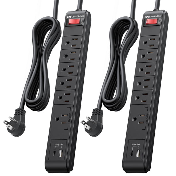 Regleta con Protección contra Sobretensiones Cable Matters – Paquete de 2, 6 Tomas, 244 cm