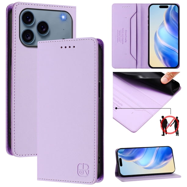 Funda Billetera con Soporte para iPhone 18 Pro Max Bloqueo RFID Plegable Morado claro