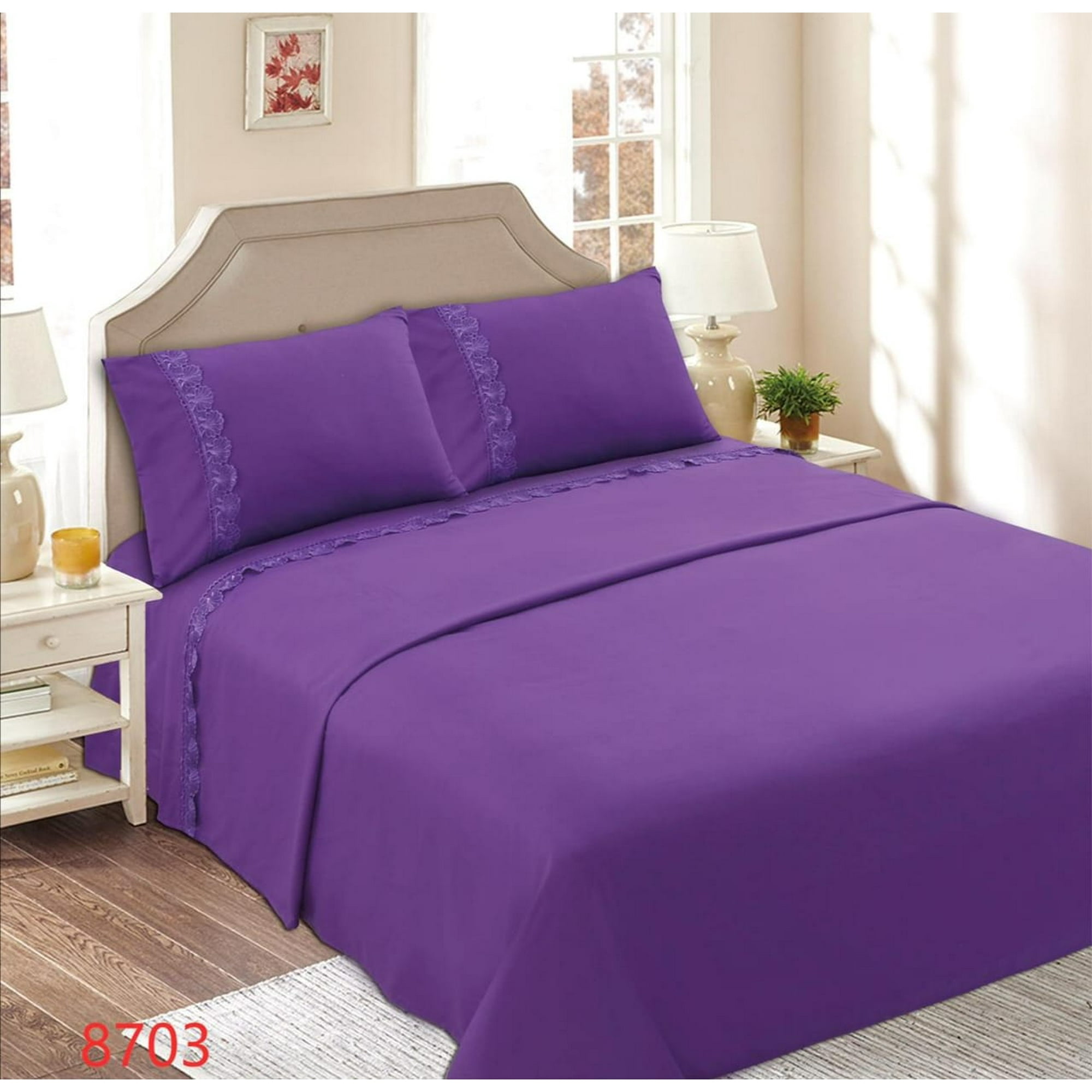 Genérico - Juego De Sábanas Con Broderie 1.5 Plazas - Morado