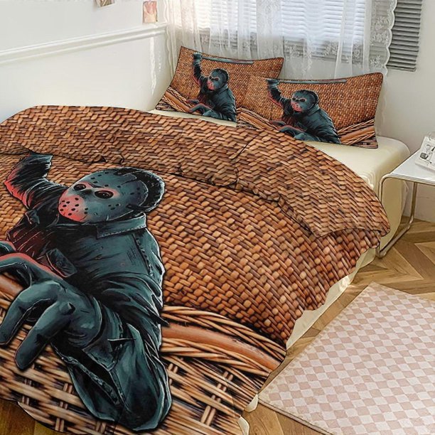 Jason Voorhees Print Bedding Set Pattern Duvet Cove Set3 Pieces Quilt Cover And Pillowcases for Women Men Teens choose fr