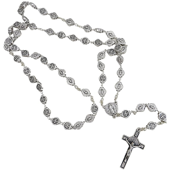 Rosario San Francis Imports 56 cm de Cuentas en Tono Plateado