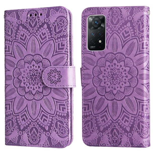 Funda tipo cartera FOXDOCK para Xiaomi Redmi Note 11 Pro 4G/5G , diseño girasol en relieve, cuero PU, cierre magnético, soporte y tarjetero