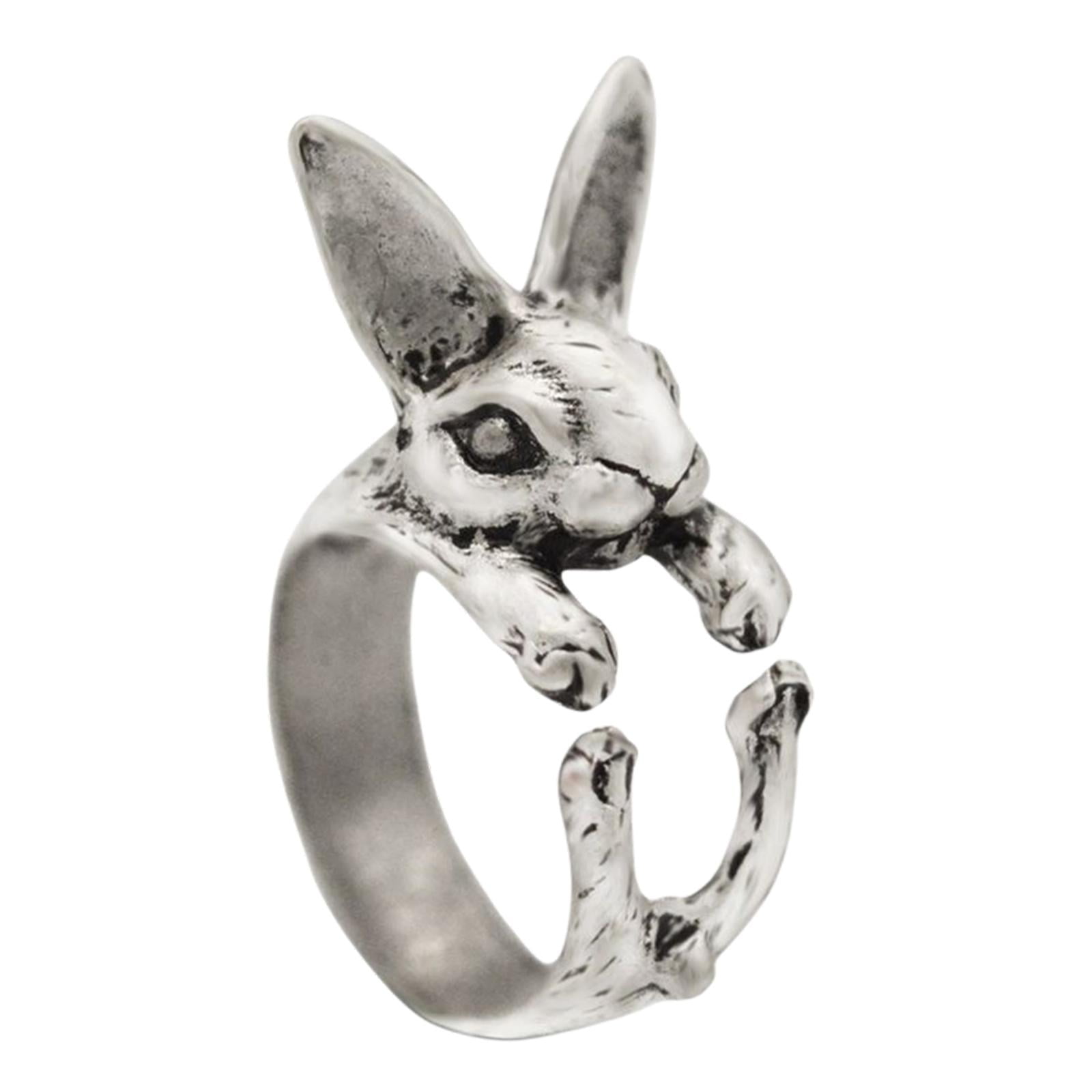 Magideal - Vintage Rabbit Open Finger Rings Regalos Ajustables, Chic Punk Alloy Animal Theme, Adorno De Joyería Para Mujeres, Niñas, Pareja, , Vacaciones,